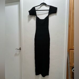 Trouve Black Ribbed Off Shoulder Bodycon Dress SIZE XS